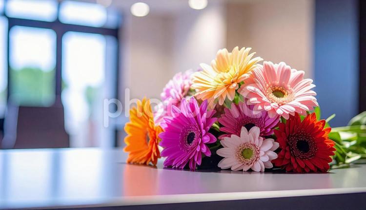 オフィスのエントランスに飾られた美しい花 花,エントランス,レセプションの写真素材
