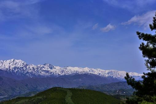 鷹狩山から見た北アルプスの山々 鷹狩山から見た北アルプスの山々 北アルプス,山岳,鹿島槍ヶ岳の写真素材