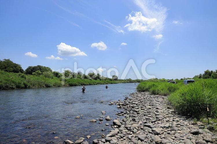 鬼怒川の鮎釣り風景 鬼怒川,鮎釣り,夏の写真素材