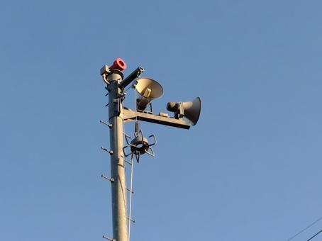 町内会のサイレン 防災スピーカー,半鐘,アンテナ防災無線の写真素材