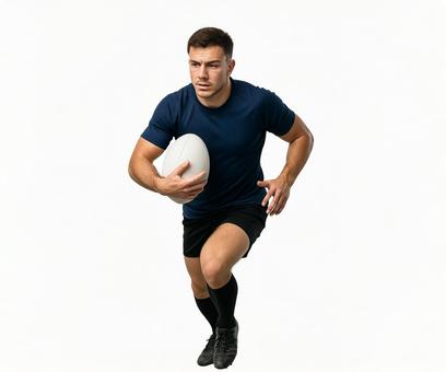 ラグビー試合中の迫力ある走りの男性 ラグビー試合中の迫力ある走りの男性の写真