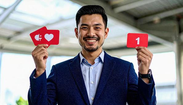 いいねをつける男性 いいねをつける男性の写真