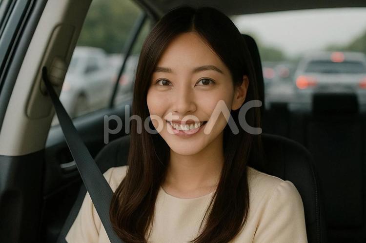 渋滞中で癒してくれる彼女 女性,運転,渋滞の写真素材