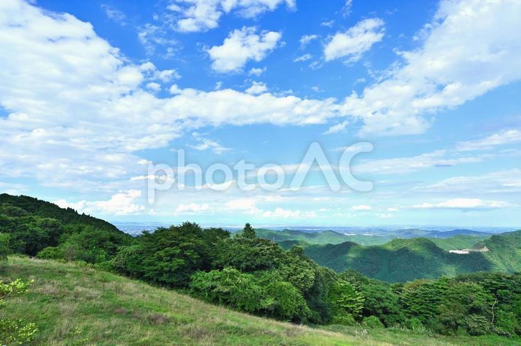 夏の秩父高原からみたどこまでも広がる展望 秩父高原,牧場,草原の写真素材