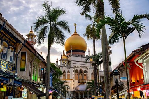 シンガポール 夕暮れのサルタン・モスク シンガポール共和国,東南アジア,シンガポールの写真素材