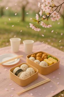桜の下のお花見弁当 桜の下のお花見弁当の写真
