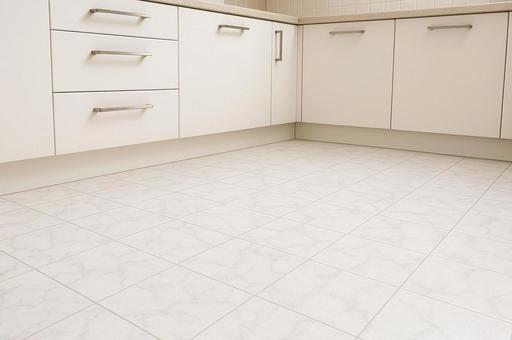 キッチンの床(大理石調フロアタイル) キッチンの床(大理石調フロアタイル)の写真