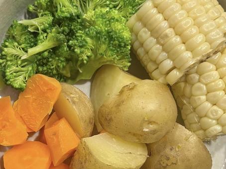 Photo, steamed, vegetables, puffed sweet potato, 