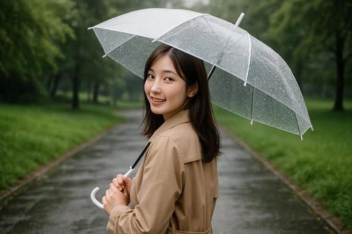 傘を差しながら振り返る女性 傘を差しながら振り返る女性の写真