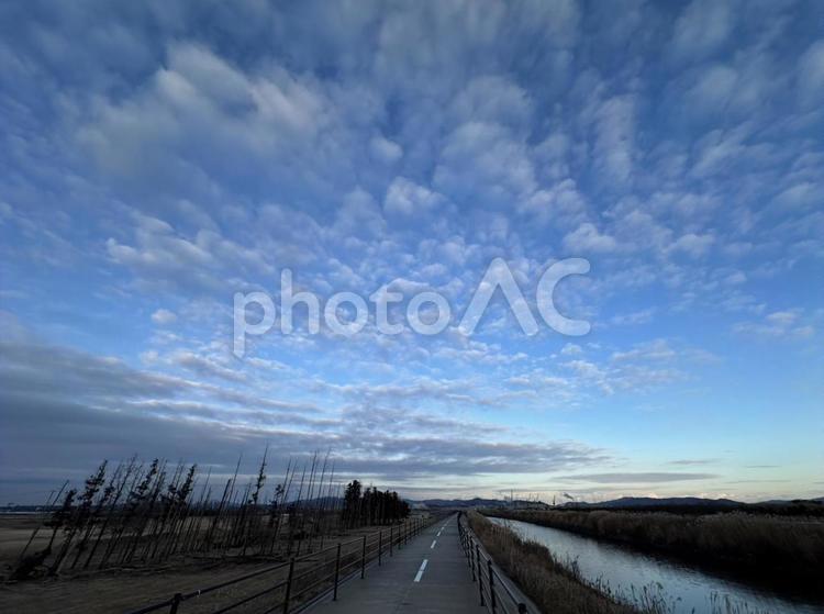 冬の夕暮れ くもり空,どんより,幻想的の写真素材