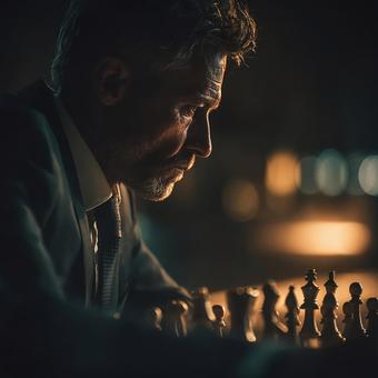 チェスと向き合うビジネスパーソンの写真