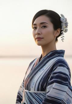 浴衣姿の日本人女性のポートレイト 浴衣姿の日本人女性のポートレイトの写真