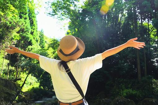 パワースポットで癒される女性の後ろ姿 パワースポットで癒される女性の後ろ姿 ポートレート,さわやか,後ろ姿の写真素材