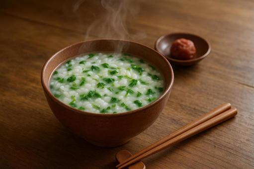 七草がゆの食卓 七草がゆの食卓の写真