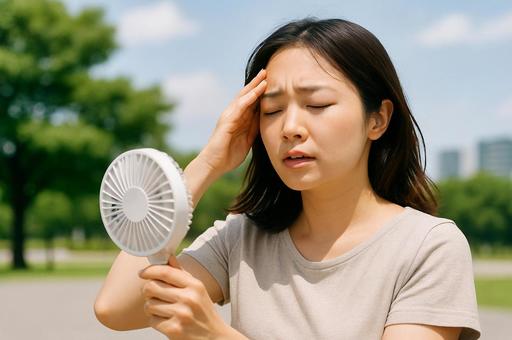 暑さに耐える女性の写真