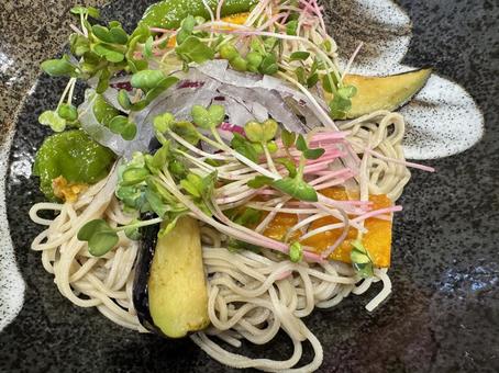 彩り野菜と蕎麦ランチ 蕎麦,十割そば,冷やしそばの写真素材