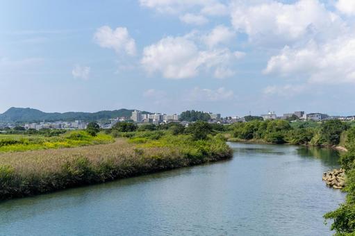 晴天の加江田川 晴天の加江田川 川,河川,青空の写真素材