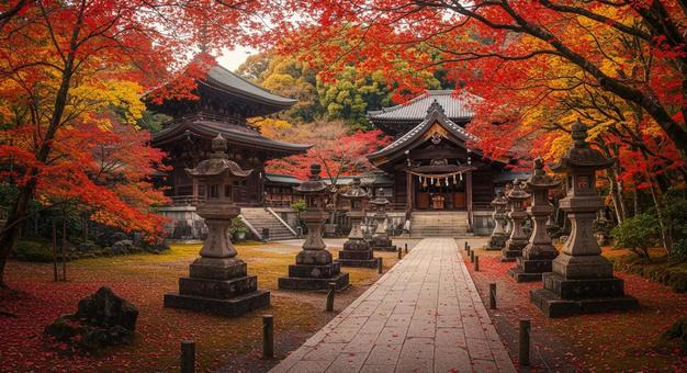 秋の紅葉 静かで穏やかな日本の古寺 秋の紅葉 静かで穏やかな日本の古寺の写真