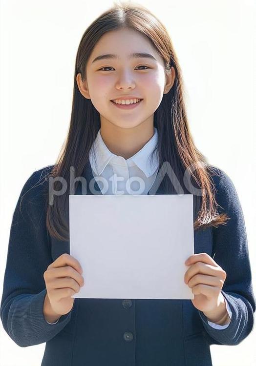 空白の紙を提示する女性の切り抜き画像 女性,女子,お知らせの写真素材