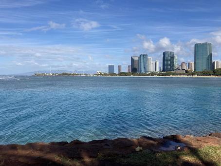 Hawaii ocean and buildings, JPG Hawaii ocean and buildings, JPG