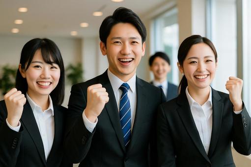 内定式ガッツポーズ新入社員 内定式ガッツポーズ新入社員の写真