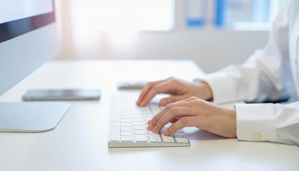 ビジネスシーン　オフィス　 キーボードの写真