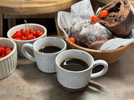 コーヒー チョコパン さくらんぼ コーヒー チョコパン さくらんぼ コーヒー,コーヒーカップ,カフェの写真素材
