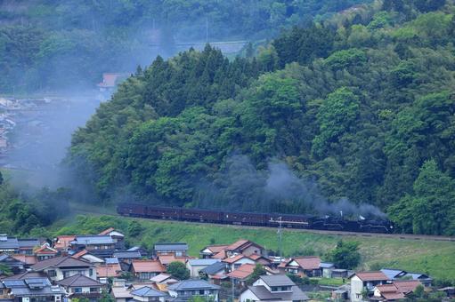 SL山口号　二重連　津和野-2 sl,d５１,山口線の写真素材