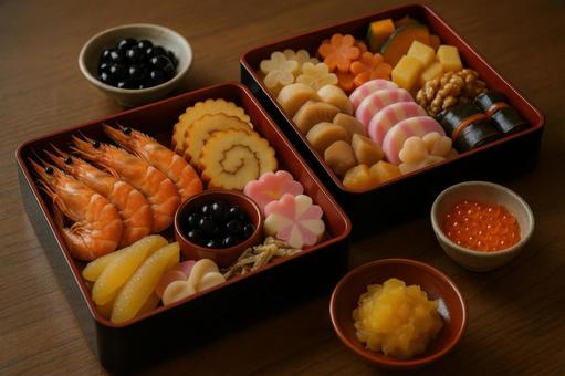 おせち料理の盛り付け おせち料理の盛り付けの写真