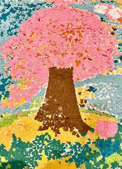 子どもが作成したちぎり絵 子どもが作成したちぎり絵 ちぎり絵,幼稚園児,幼稚園の写真素材