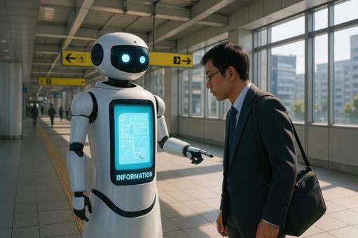 駅構内で案内する情報ロボット 駅構内で案内する情報ロボットの写真