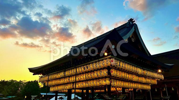八坂神社の夕景 お祭り,魔除け,京都の写真素材