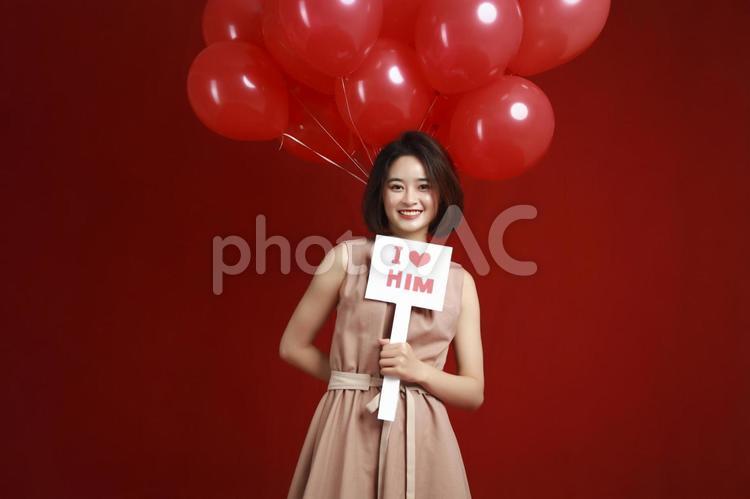 風船を持つ女性 バレンタイン,韓国人,女性の写真素材