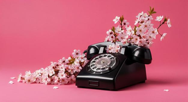 黒電話と桜の春の訪れの写真