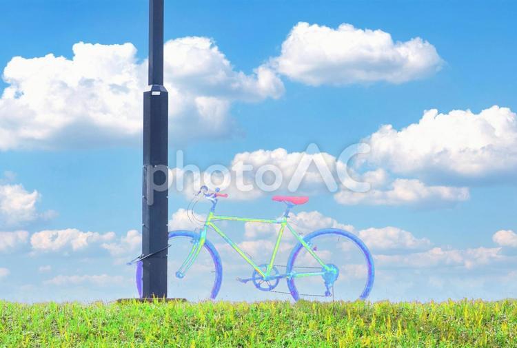 土手の自転車（ファンタジー） 自転車,土手,河川敷の写真素材