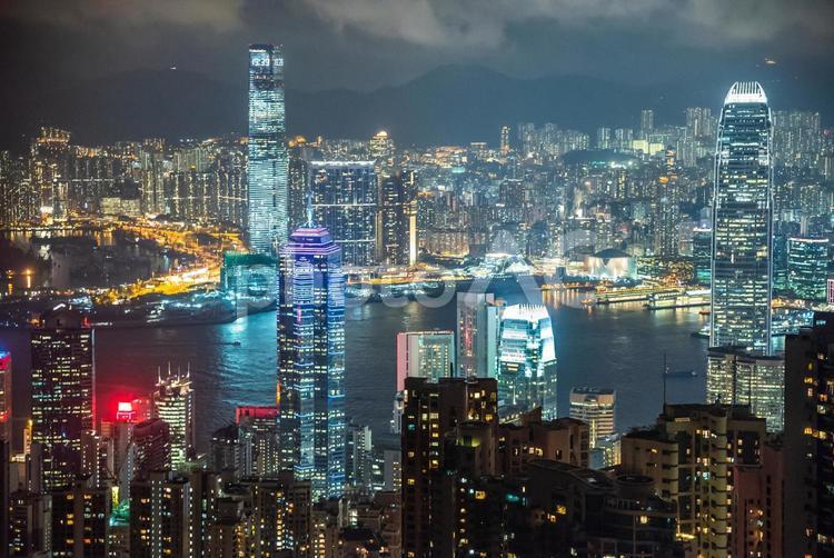 香港100万ドルの夜景／01 香港,hongkong,ビクトリアピークの写真素材