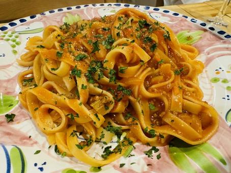 パスタ パスタ パスタ,タリアテッレ,ミートソースの写真素材