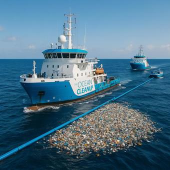 海洋ごみ回収船の作業(プラスチック回収) 海洋ごみ回収船の作業(プラスチック回収)の写真