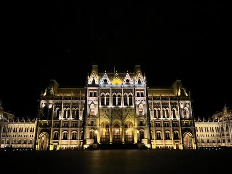 正面からの国会議事堂　ブダペスト ライトアップ,夜景,ヨーロッパの写真素材