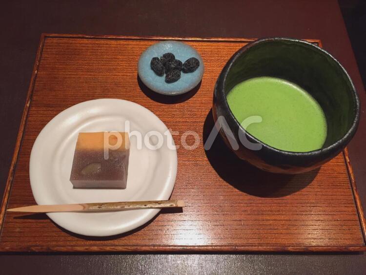 栗ようかんと抹茶 ようかん,栗ようかん,抹茶の写真素材