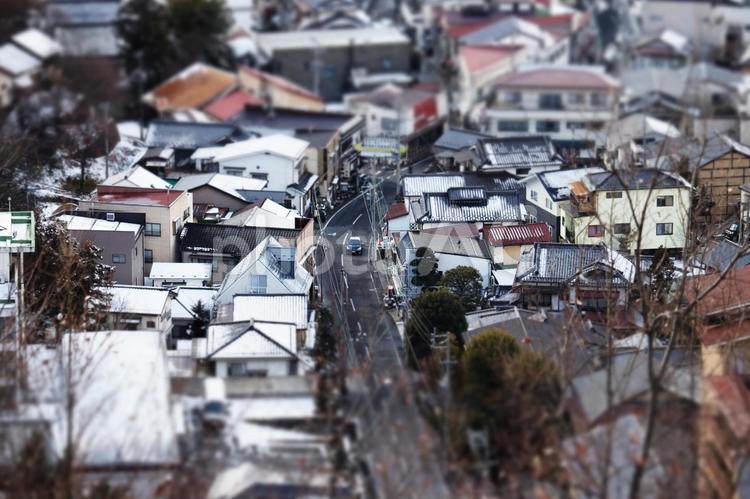 ミニチュア風に撮影した冬の松本市街 松本市,町並み,ミニチュア風の写真素材