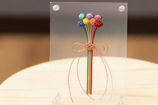 ハンドメイドの水引アート（虹色の花束） 水引,和風,手作りの写真素材
