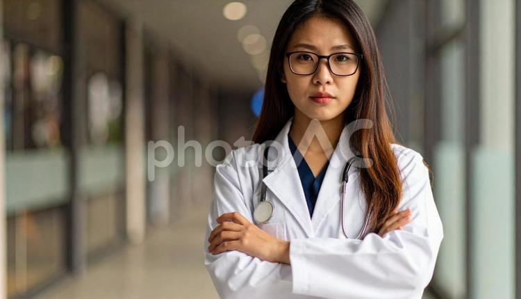 厳しい表情の女性医師 女性,医師,人物の写真素材