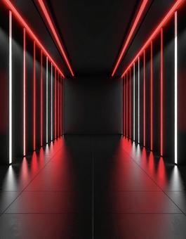 赤と白の光が走る未来的な廊下 赤と白の光が走る未来的な廊下の写真