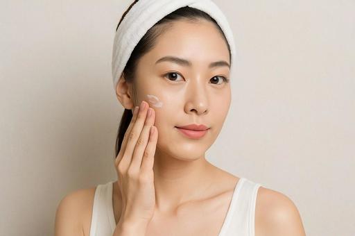 美容スキンケア中の女性・保湿・肌ケア 美容スキンケア中の女性・保湿・肌ケアの写真