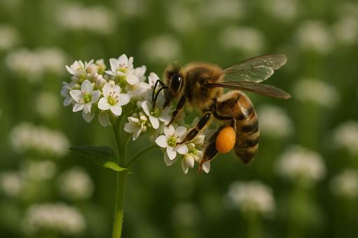 花にとまるミツバチ 花にとまるミツバチの写真