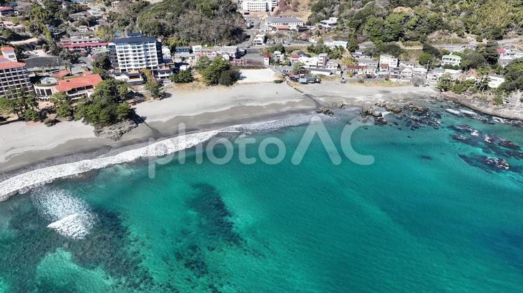 伊豆今井浜海岸のビーチ 今井浜海岸,ドローン,空撮の写真素材
