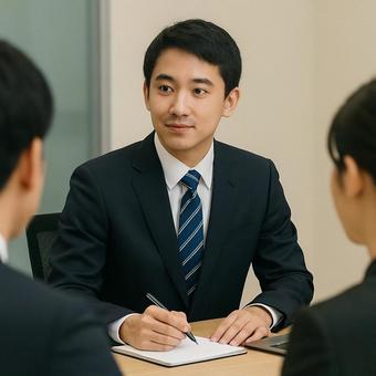 会議に参加する新入社員ビジネスマン 会議に参加する新入社員ビジネスマンの写真