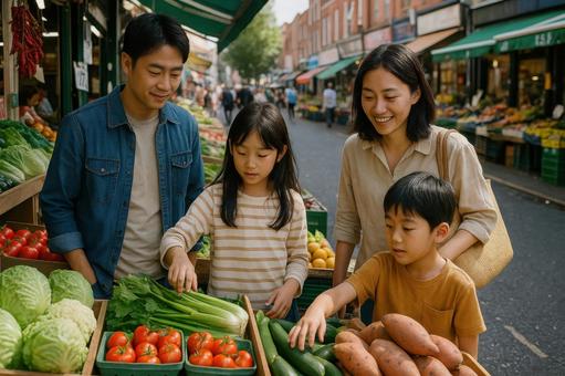 海外市場での買い物風景の写真