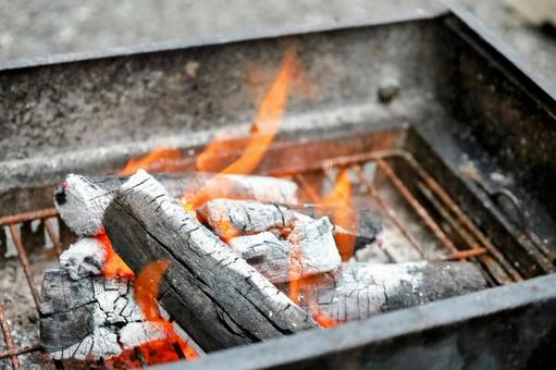 炭火焼きの炎 炭火焼きの炎の写真